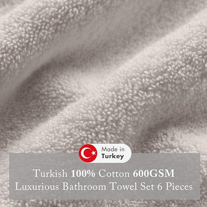 Madison Park Turkish 100% Cotton 600Gsm Luxury Premium Thick Soft Absorbent Hotel Bathroom Towel Set Shower Hand Face Washcloths, Assorted Sizes, Taupe 6 Piece