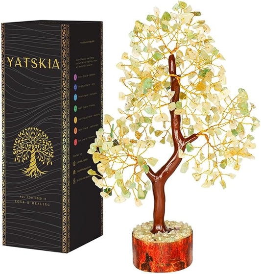 YATSKIA Green Jade Stone - Tree of Life, Bonsai Jade Tree, Crystal Tree, Artificial Trees, Green Jade Healing Money Tree, Crystal Money Tree, Chakra Gifts