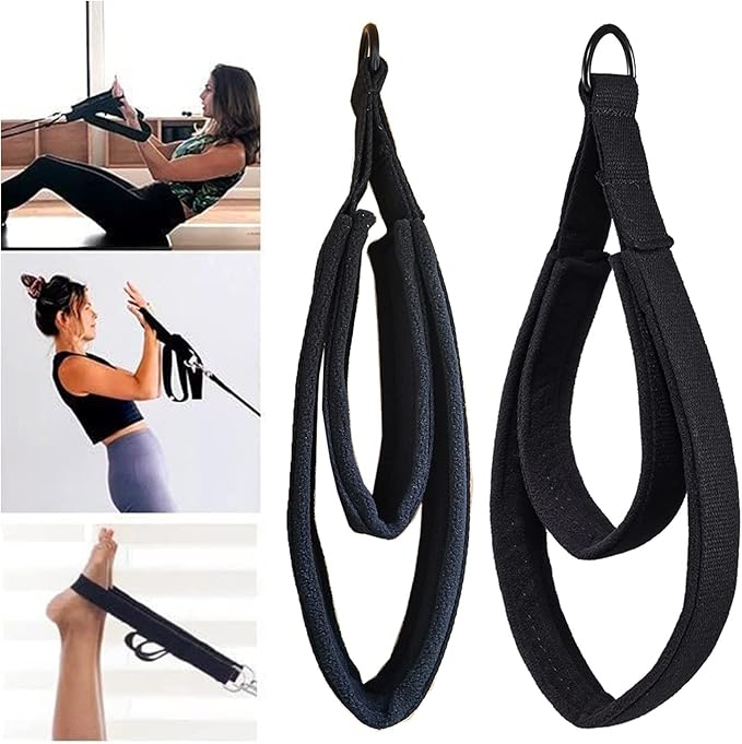 2Pcs Pilates Double Loop Straps Feet Fitness Equipment Straps Double Padded Pilates D-Ring Loops Yoga Double Loop Straps Handle Straps Pilates Reformer Accessories for Home Gym Workout
