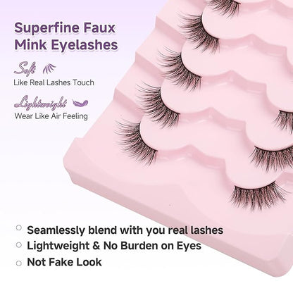 Half Eyelashes Natural Look False Eyelashes Half Lashes Cat Eye 14mm Wispy Lash Strips with Thin Band 3D Volume False Lashes Soft C Curl Natural Eyelash Fake Lash 7 Pair EVENTILL