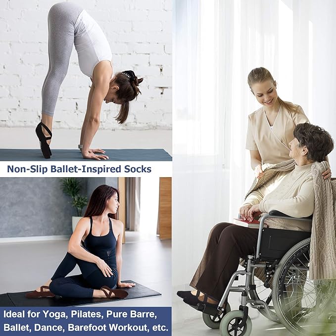 Ozaiic Yoga Socks for Women Non-Slip Grips & Straps, Ideal for Pilates, Pure Barre, Ballet, Dance, Barefoot Workout