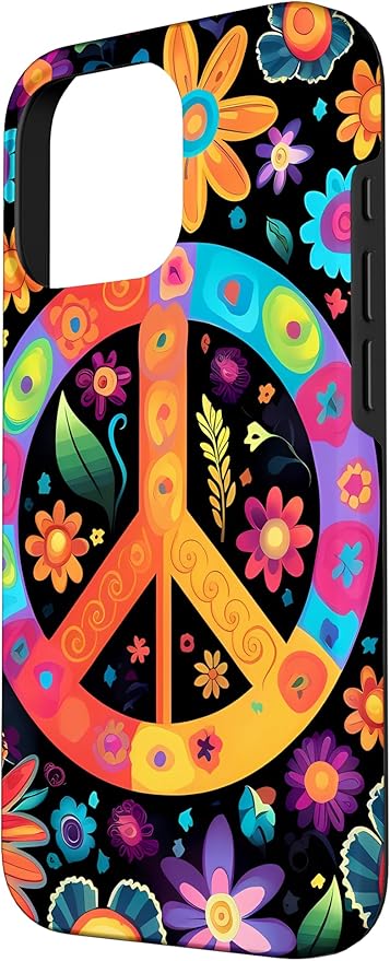 iPhone 16 Pro Peace Sign Hippie Floral Case