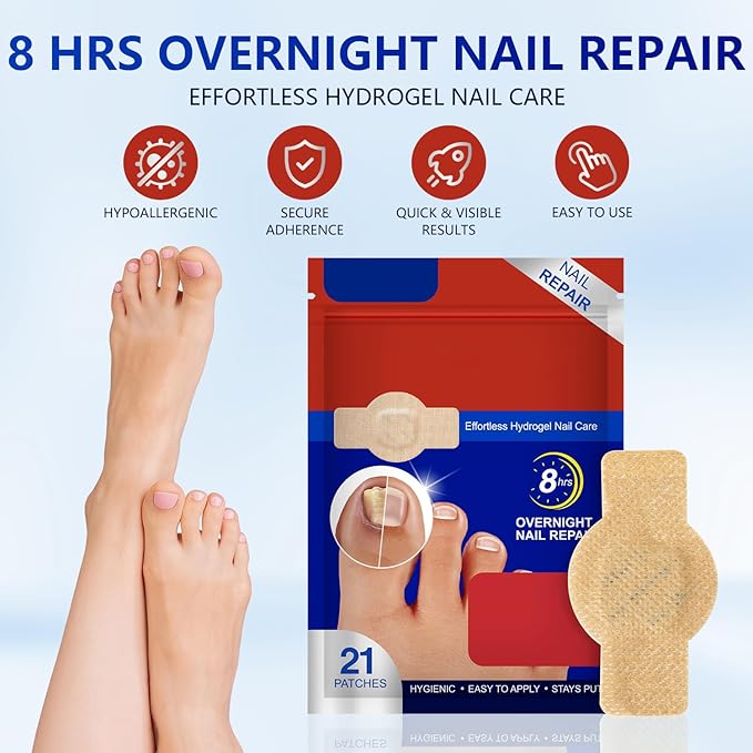 Toenail Repair Extra Strength,21 Patch,Nighttime Nail Patches,8-Hour Repair Appearance,for Damaged Nails Foot Nails Repair and Care,Strengthens Brittle Nail (2 PCS)
