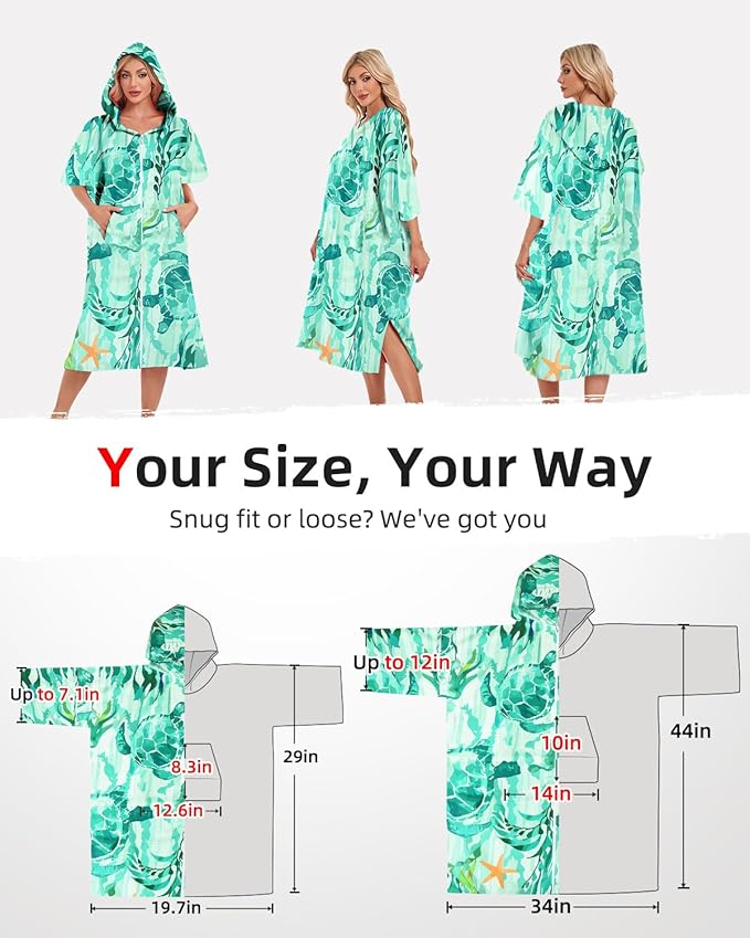 Abahub Surf Poncho Men & Women Towel Poncho Adult with Hood, Thick Quick Dry Changing Poncho Towel, Microfiber Wearable Cover Up for Surfing Beach Swim - Absorbent Changing Towel L (Green Turtle)