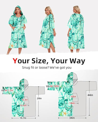 Abahub Surf Poncho Men & Women Towel Poncho Adult with Hood, Thick Quick Dry Changing Poncho Towel, Microfiber Wearable Cover Up for Surfing Beach Swim - Absorbent Changing Towel L (Green Turtle)