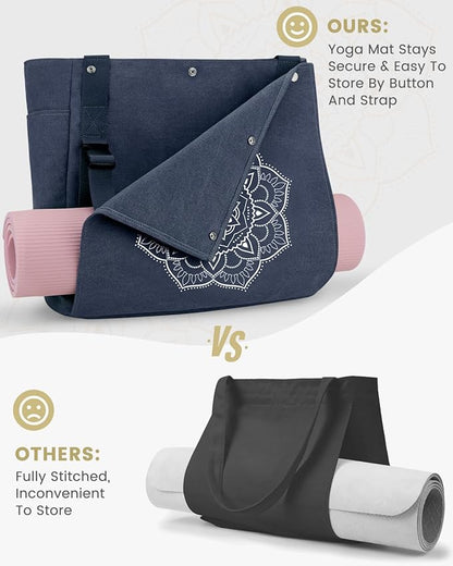 Gonex Yoga Mat Bag, Yoga Gym Bag Tote Bag with Multi Pockets For Women Men, Canvas Yoga Mat Carrier Take in Out Mat Easily For Pilates Travel Workout Office