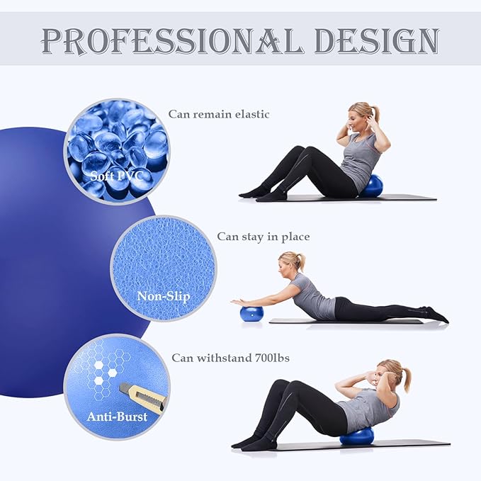 Soft Pilates Ball 9 Inch, Ideal Small Exercise Ball Between Knee Squeeze for Physical Therapy Yoga Core Medicine Abs Pt Bouncy, Mini Rubber Fitball Barre Workout Equipment for Women Men Kid Toddler