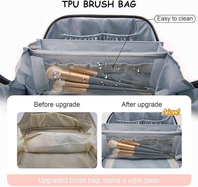 BOYATU Travel Makeup Bag Organizer Cosmetic Bag: 3 Pcs Set Make up Bags for Women with Handle - Waterproof Vegan Leather Toiletry Bags Travel Essentials Pouch with Compartments (C-05-Pink)