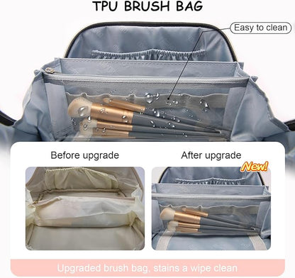 BOYATU Travel Makeup Bag Organizer Cosmetic Bag: 3 Pcs Set Make up Bags for Women with Handle - Waterproof Vegan Leather Toiletry Bags Travel Essentials Pouch with Compartments (C-05-Pink)