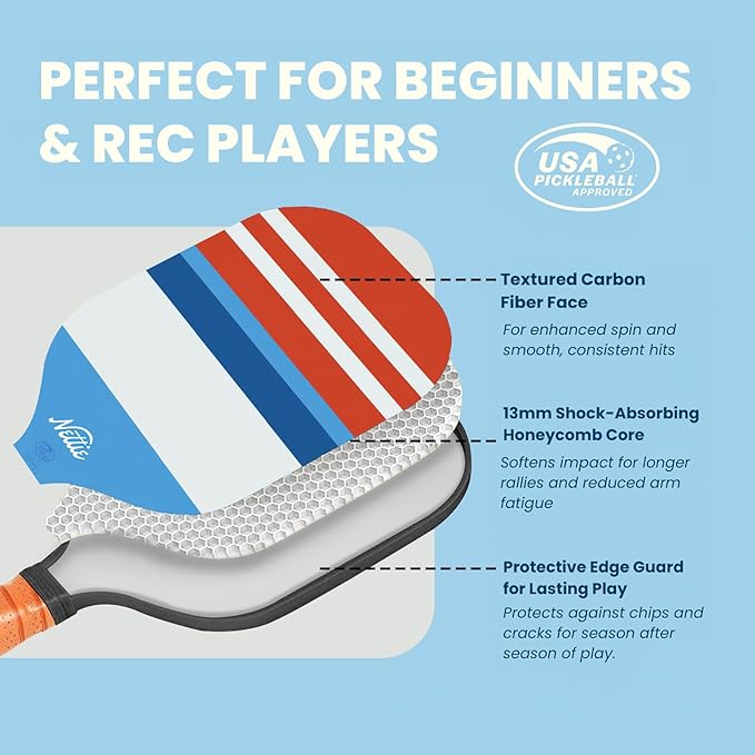 Pickleball Paddles, Carbon Fiber Pickleball Paddles Set of 1/2/4, USAPA Approved 13mm Polymer Core Pickleball Set for Intermediate, Stylish Pickleball Gifts