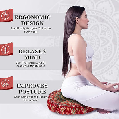 Mandala Meditation Cushion, Boho Meditation Mat, Meditation Pillows for Sitting on Floor, Cushions for Sitting in Home and Outdoor, Round Floor Pillows Cushion Seating for Yoga 22'' X 22''