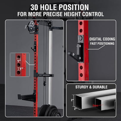 Mikolo Power Cage, 2000LB Power Rack with Independent Dual Pulley System, Multi-Function Home Gym Workout Machine for Cable Crossover