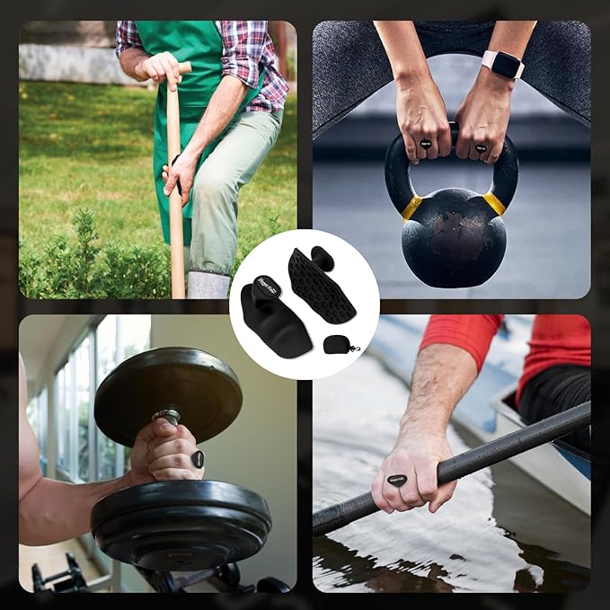 Ergonomic-Gym-Grips-for-Men-&-Women - Soft Silicone Weight Lifting Grips for Dumbbells, Barbells, Pull-Ups, Deadlifts - Fingerless, Sweat-Resistant, Includes Portable Case