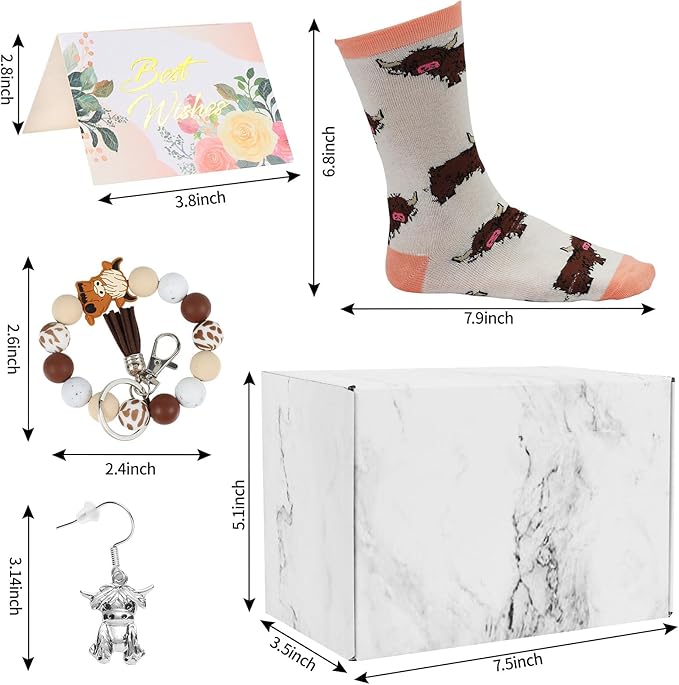 SAIWEILAI ONLINE 6 Pieces Highland Cow Gifts Set for Women Highland Cow Lovers 16oz Glass Cups Just a Girl Who Loves Highland Cows Makeup Bag Socks Keychain Earrings and Gift Box for Sister Friends