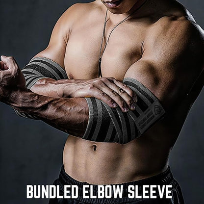 TAVIEW Elbow Wraps for Weightlifting (1 Pair), 47" Elastic Elbow Support & Compression Powerlifting, Fitness, Cross Training & Gym Workout - Elbow Straps for Weight Lifting