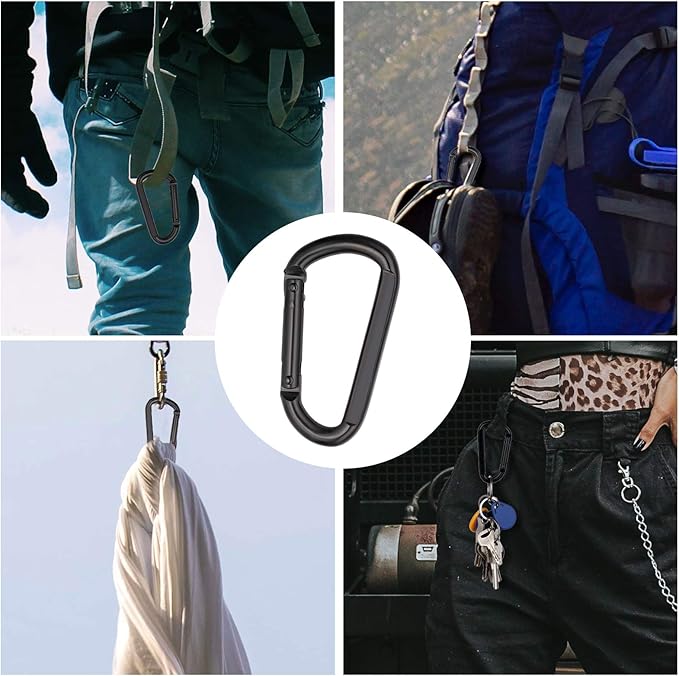 3 Inch Black Carabiner Heavy Duty Spring Snap Hook D Shape Steel Clip Link Buckle M8x80mm 4pcs