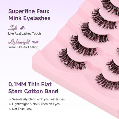 Eyelashes Natural False Lashes Wispy Lashes 14mm Eyelashes with Thin Memory Band Volume Soft Lash Strips C Curl Natural Eyelash 7 Pair EVENTILL