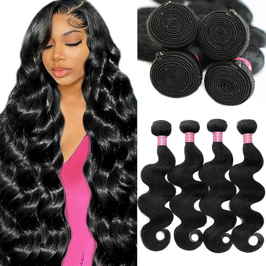 12A Human Hair Bundles 14 16 18 20 Inch Body Wave Bundles Human Hair 100% Unprocessed Brazilian Virgin Hair 4 Bundles Deals Human Hair Extensions Quick Weave Natural Black