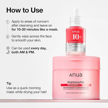 Anua Niacinamide 5 TXA Toner Pads – Hydrating Facial Pad for Even-Looking Skin Tone & Daily Radiance Care, Glow up Under-Eye with Tranexamic Acid, Korean Skin Care (210ml, 60 Pads)