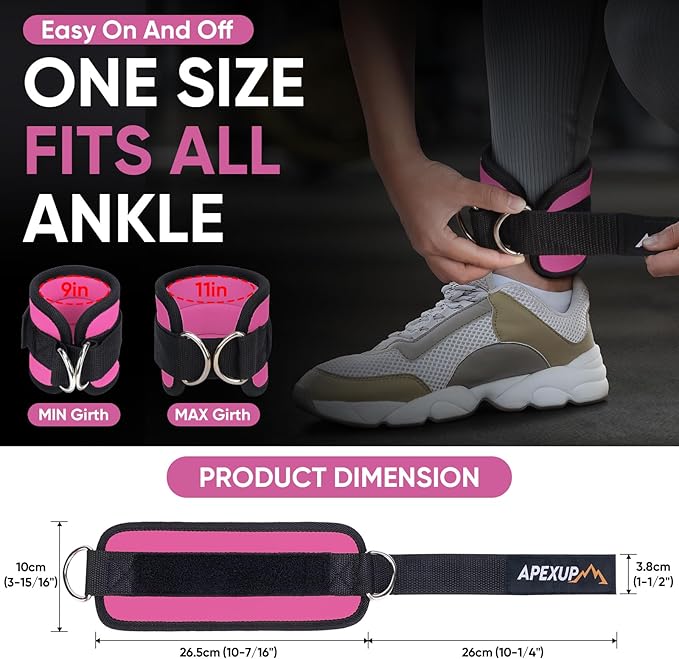 APEXUP Ankle Strap for Cable Machine, Ankle Resistance Bands, Cable Kick Back Straps for Gym, Glute Workouts, Leg Extensions, Adjustable Straps with Neoprene Padding
