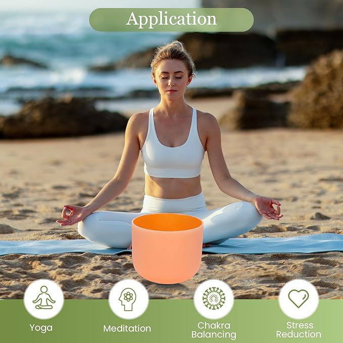 432HZ 8 Inchs D Note Orange Frosted Crystal Singing Bowl for Meditation Healing Yoga Chakra Quartz Crystal Sound Bowls with Heavy Duty Carry Case and Rubber Mallet,Suede Striker,O-rings
