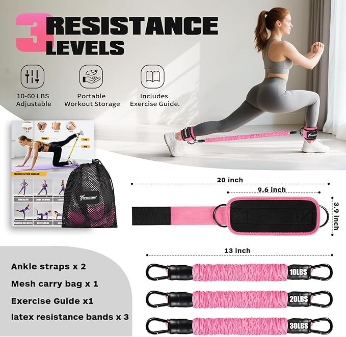 Ankle Resistance Bands with Cuffs, Leg and Glutes Workout Equipment, Resistance Bands with Ankle Straps for Cable Machine Kickbacks, Booty Workouts, Lower Body Exercises - Home Gym Exercise Equipment