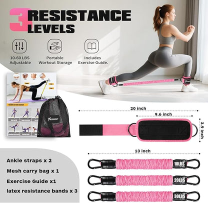 Ankle Resistance Bands with Cuffs, Leg and Glutes Workout Equipment, Resistance Bands with Ankle Straps for Cable Machine Kickbacks, Booty Workouts, Lower Body Exercises - Home Gym Exercise Equipment
