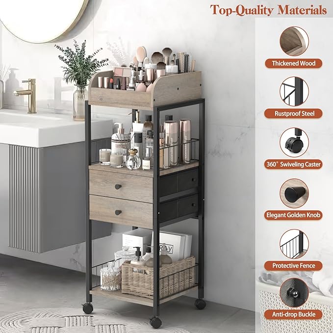 Makeup Organizer, Floor Skincare Organizers Make Up Organizers and Storage with Drawers, Vanity Organizer Cosmetics Display Cases Holder for Skin Care Nail Polish Perfume Black