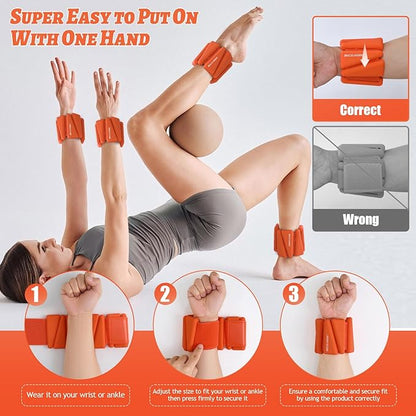 Ankle Weights Set of 2 (1 lb/2 lb/3 lb Each) Adjustable Wrist Weights for Women Men Wearable Arm Leg Weight for Pilates, Running, Walking, Workout, Yoga