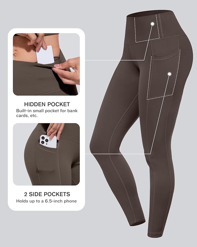 CHRLEISURE Leggings with Pockets for Women, High Waisted Tummy Control Workout Yoga Pants