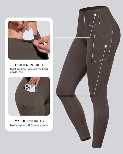 CHRLEISURE Leggings with Pockets for Women, High Waisted Tummy Control Workout Yoga Pants