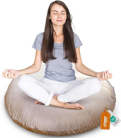 Cheer Collection Extra Large Floor Pillow, 32" Round Meditation Cushion, Oversized Yoga Pillow & Floor Cushions for Adults, Floor Pillows for Sitting, Meditation, and Seat Cushion - Taupe