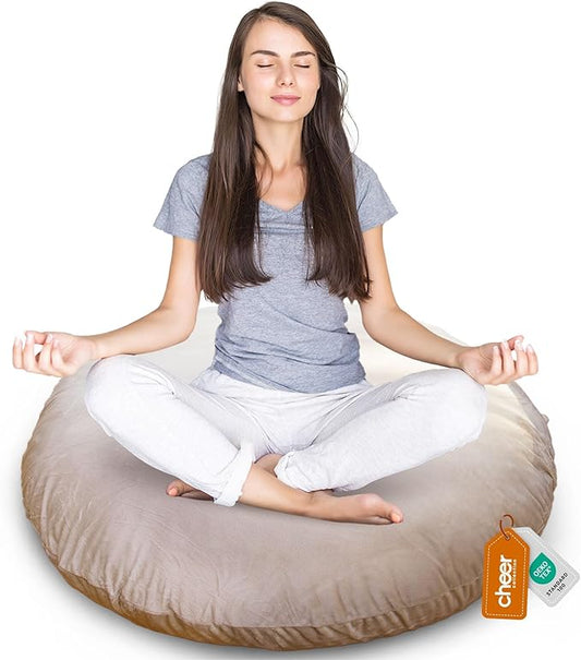 Cheer Collection Extra Large Floor Pillow, 32" Round Meditation Cushion, Oversized Yoga Pillow & Floor Cushions for Adults, Floor Pillows for Sitting, Meditation, and Seat Cushion - Taupe