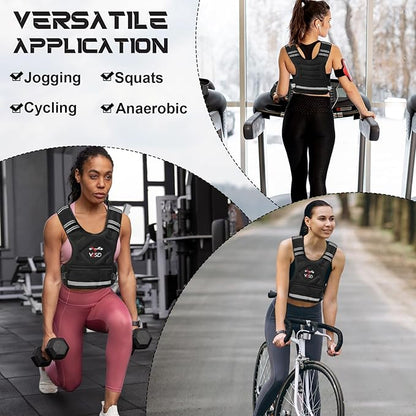 VBSD Adjustable Weighted Vest for Women Men 4-10lb/11-20lb/20-32lb Vest with 6 Ironsand Weights Body Weight Vest with Reflective Strip for Running Walking Strength Training Workouts