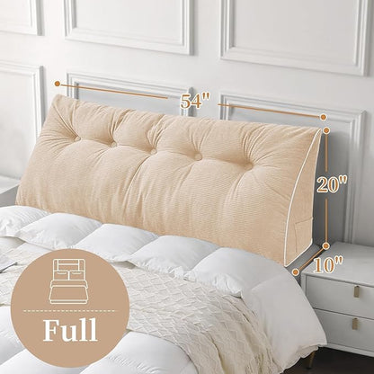 Sasttie Headboard Pillow Full, Wedge Pillow Headboard for Sitting Up in Bed, Back-Rest Support Triangular Cushion for Reading - Features Removable Washable Cover, Beige