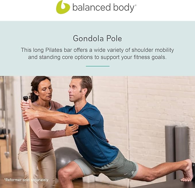 Balanced Body Gondola Pole for Use with Pilates Reformer, Balance Pole for Pilates Exercise, Wooden Exercise Stick for Home Gyms or Studios, 5 feet