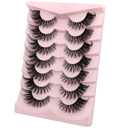 MIKIWI Wispy Strip Lashes Clear Band Fluffy Faux Mink Eyelashes Cat Eye Lashes 7 Pairs False Eyelashes（GL01）