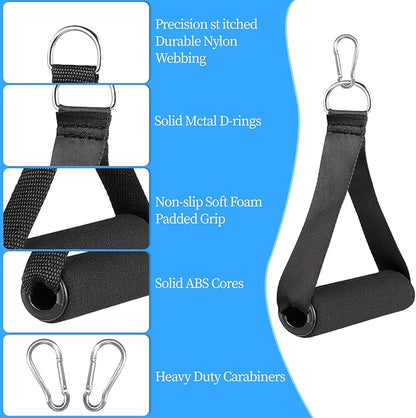 Gym Handles - Heavy Duty Cable Handles with 4 Carabiners for Resistance Bands, Strength Trainers, Home Exercise (Set of 4)