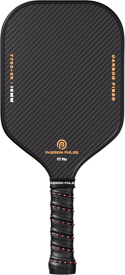 V7 Pro Pickleball Paddle – 3K Raw Carbon Fiber Pickle Ball Paddles with 16mm Polypropylene Core, 3D PulseGrip Handle, – Pickleball Rackets Ideal for All Skill Levels
