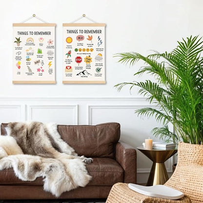 DNEULYR Mental Health Wall Decor, Things to Remember Wall Art With Wooden Poster Hanger, Mental Health Posters Wall Decor for Counselor Therapy Office Classroom Kids Room, 12x16 Inches Set of 2