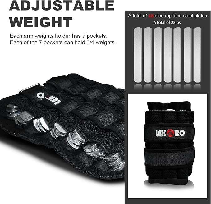 Adjustable Wrist Ankle Weights, Removable Arm & Leg Weight for Men & Women, Fitness, Strength Training, Running, Walking, Jogging, 1 Pair 2 Pack