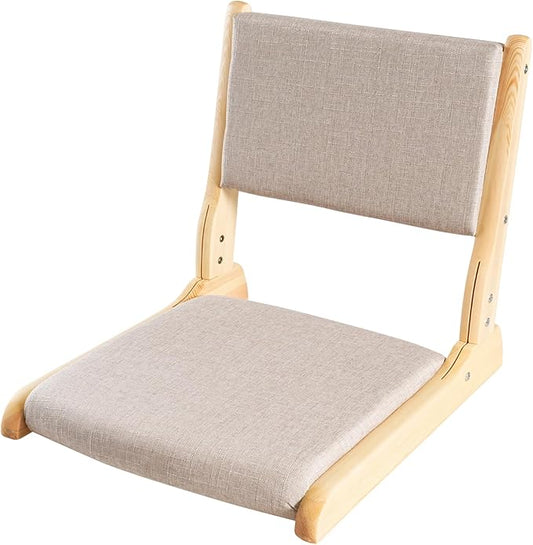 Japanese Floor Chair with Back Support, Foldable Meditation Chair, Legless Tatami Chair with Cushion, Floor Seat for Living Room, Bedroom, Bay Window (1, Gray)