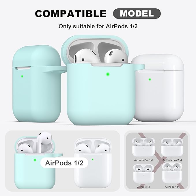 R-fun Compatible with AirPods Case Cover, Soft Silicone Protective Cover with Keychain for Women Men Compatible with Apple AirPods 2nd 1st Generation Charging Case, Front LED Visible,Turquoise