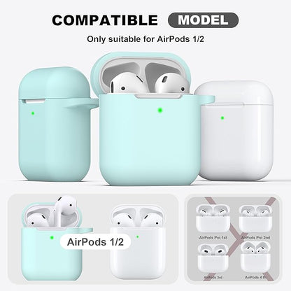 R-fun Compatible with AirPods Case Cover, Soft Silicone Protective Cover with Keychain for Women Men Compatible with Apple AirPods 2nd 1st Generation Charging Case, Front LED Visible,Turquoise