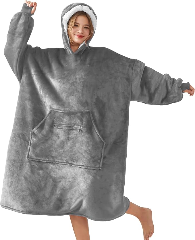 WDCOZY Wearable Blanket Hoodie Oversized Sherpa Fleece Hooded Sweatshirt with Adjustable Eye Mask Cozy For Adults Women Men