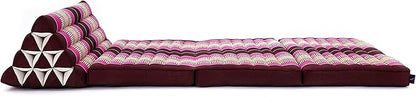 Leewadee 3-Fold Mat XXL with Triangle Cushion – Firm TV Pillow, Foldable Mattress with Cushion Made of Kapok, 67 x 31 inches, Auburn Pink
