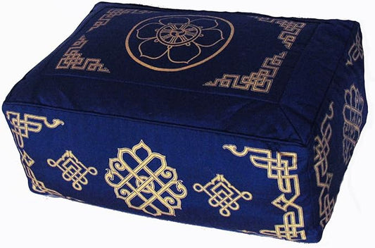 Meditation Cushion - Rectangular Zafu Buckwheat and Kapok Fill Dharma Wheel Dharma Key Blue