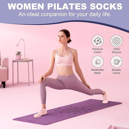 6 Pairs Womens Pilates Socks Non Slip Yoga Socks with Grips Barre Hospital Athletic Socks for Women