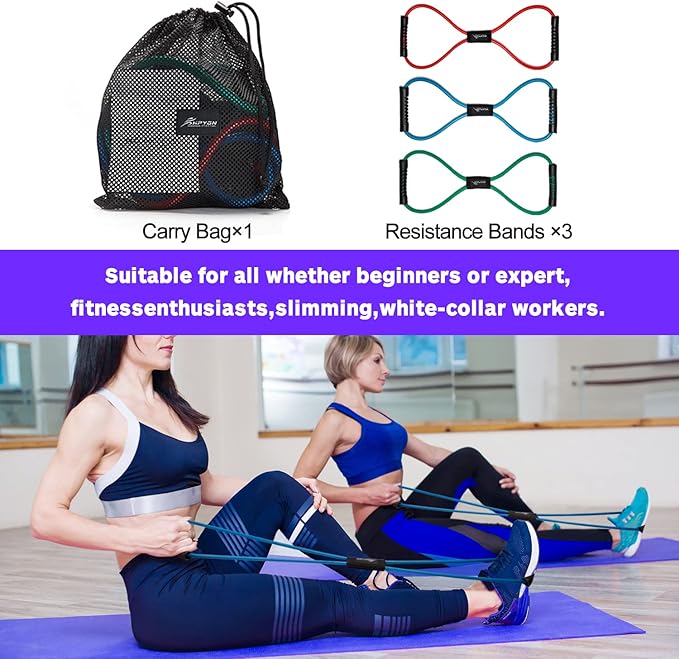 HPYGN Resistance Bands, Figure 8 Exercise Bands for Women Men, 8 Shaped Resistance Bands for Arms, Chest Expander, Yoga Gym Fitness Pulling Rope 8 Word Elastic for Exercise Muscle Training Tubing