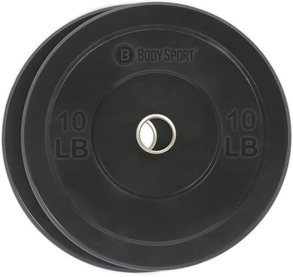 Body Sport 2” Rubber Olympic Bumper Plate Plate Set – Bumper Weight Plates – Set of Free Weights for Strength Training – Impact Absorbing Bumper Plates with Stainless Steel Insert